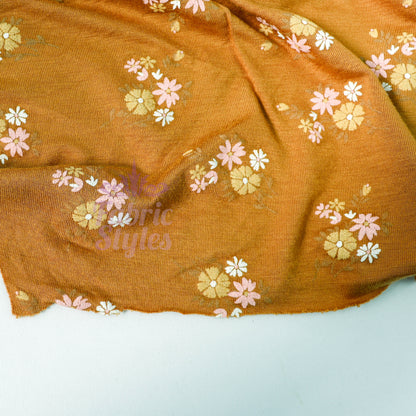 Mustard Floral Yellow Flowers Viscose Elastane Fabric
