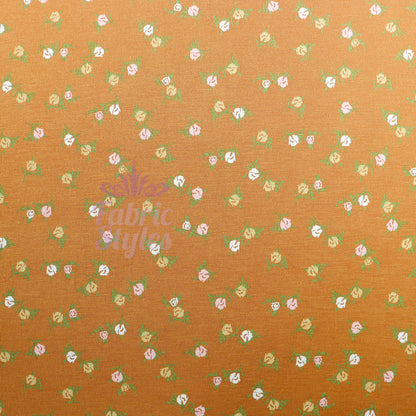 Mustard Ditsy Small Green Flowers Viscose Elastane Fabric