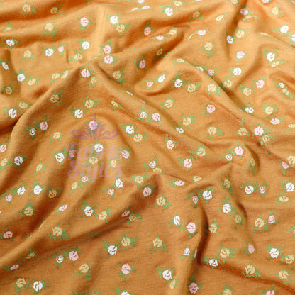 Mustard Ditsy Small Green Flowers Viscose Elastane Fabric