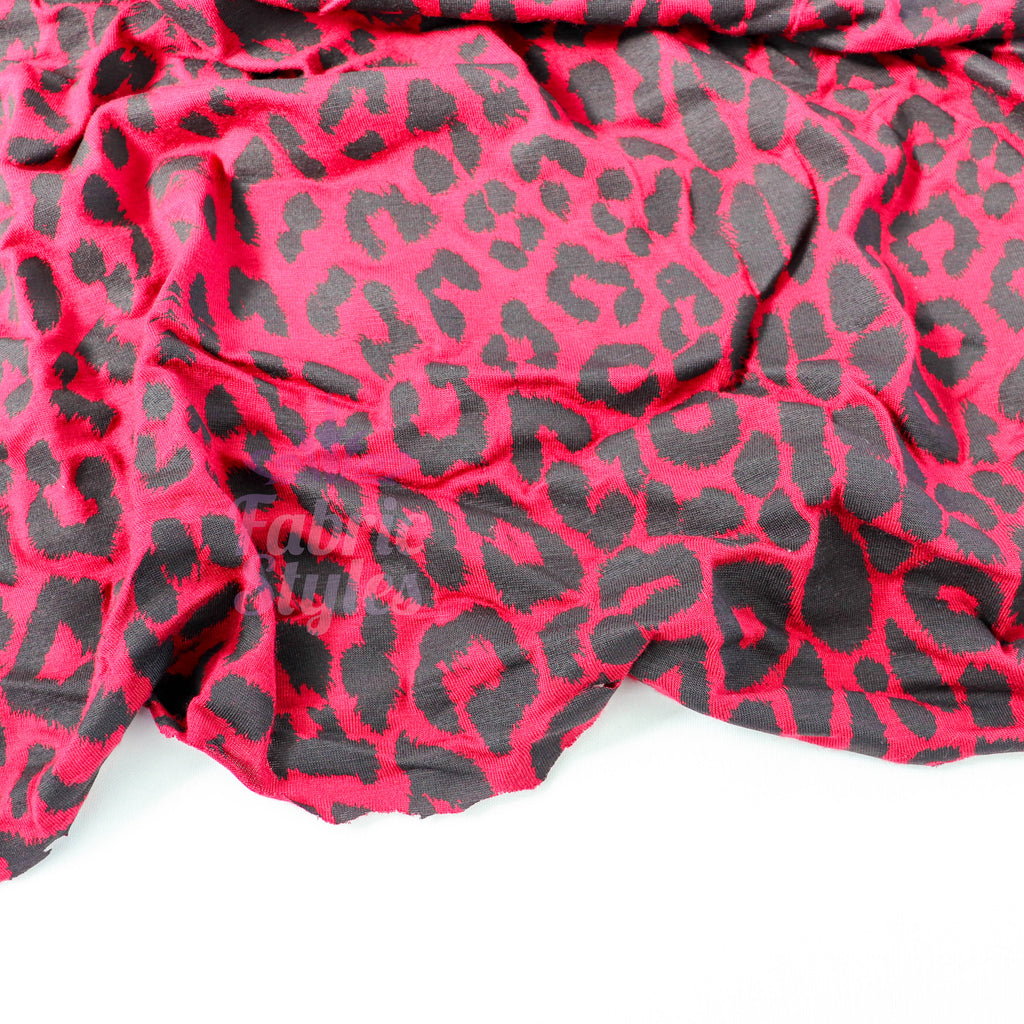 Red Leopard Viscose Elastane Fabric