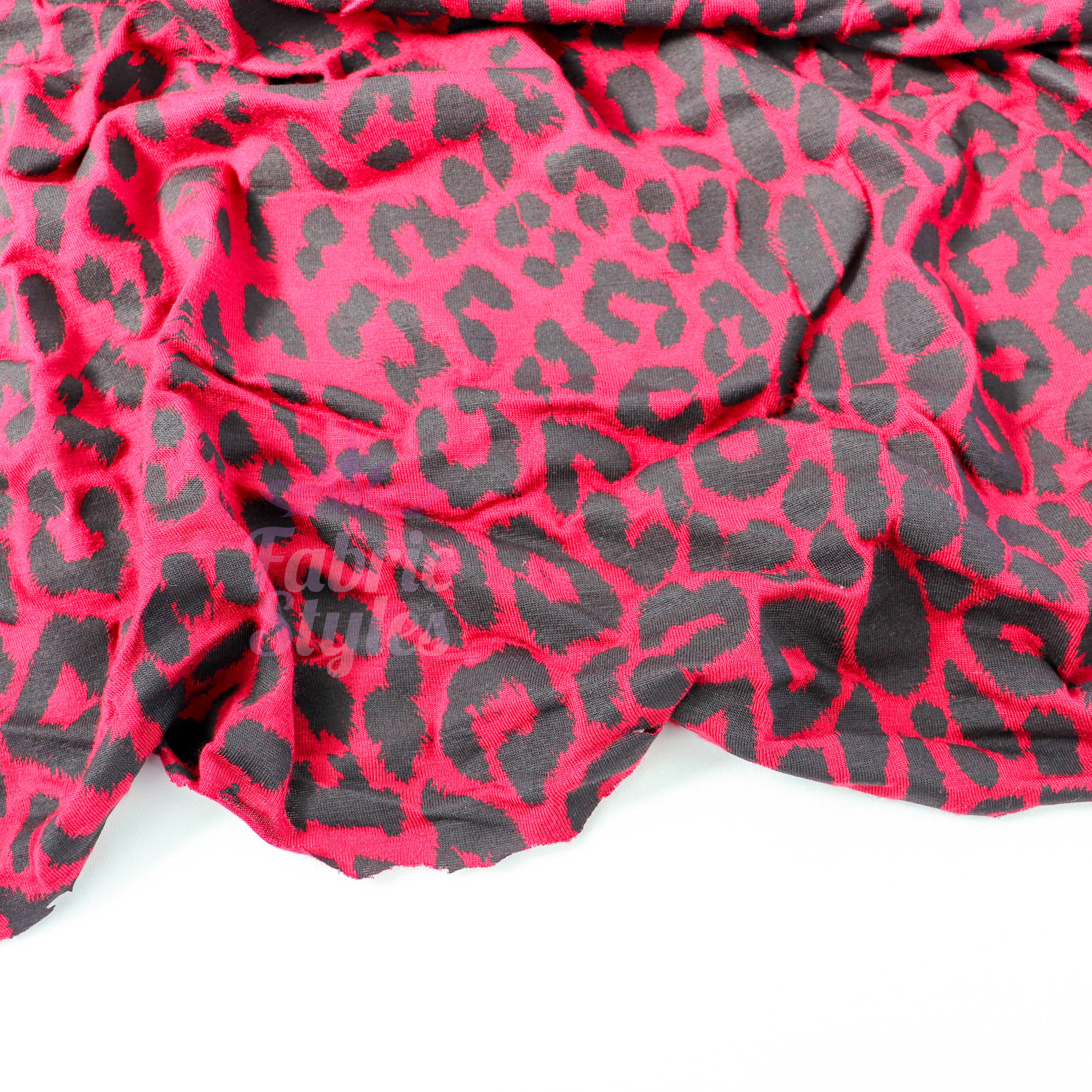 Red Leopard Viscose Elastane Fabric