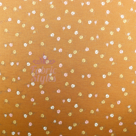 Mustard Ditsy Small Flowers Viscose Elastane Fabric