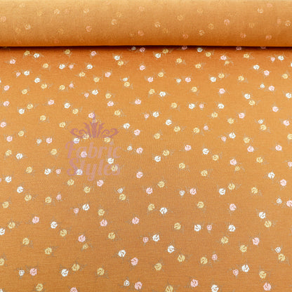 Mustard Ditsy Small Flowers Viscose Elastane Fabric