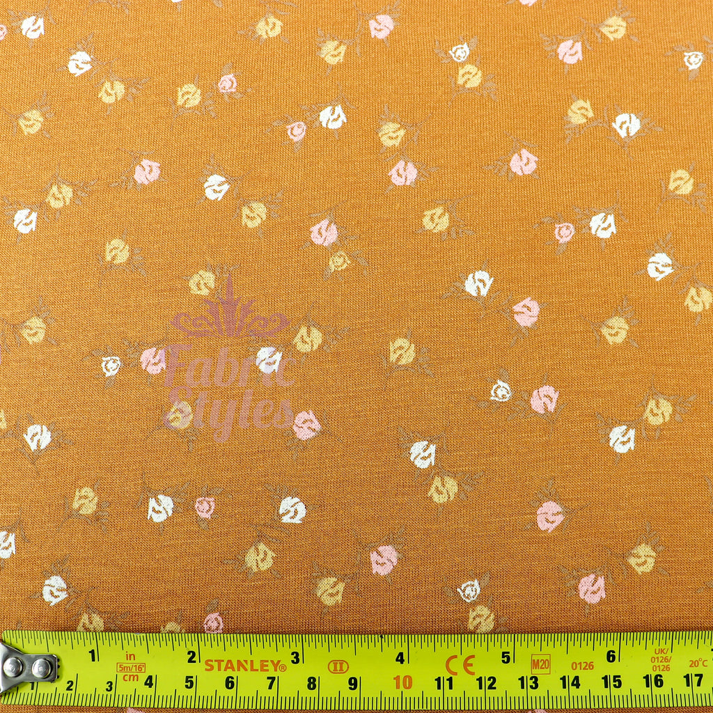Mustard Ditsy Small Flowers Viscose Elastane Fabric
