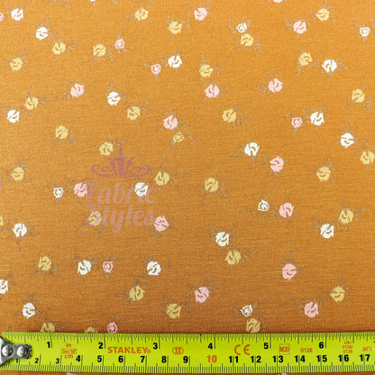 Mustard Ditsy Small Flowers Viscose Elastane Fabric