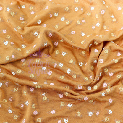 Mustard Ditsy Small Flowers Viscose Elastane Fabric