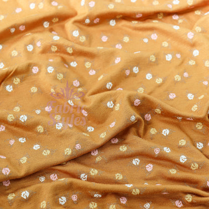 Mustard Ditsy Small Flowers Viscose Elastane Fabric