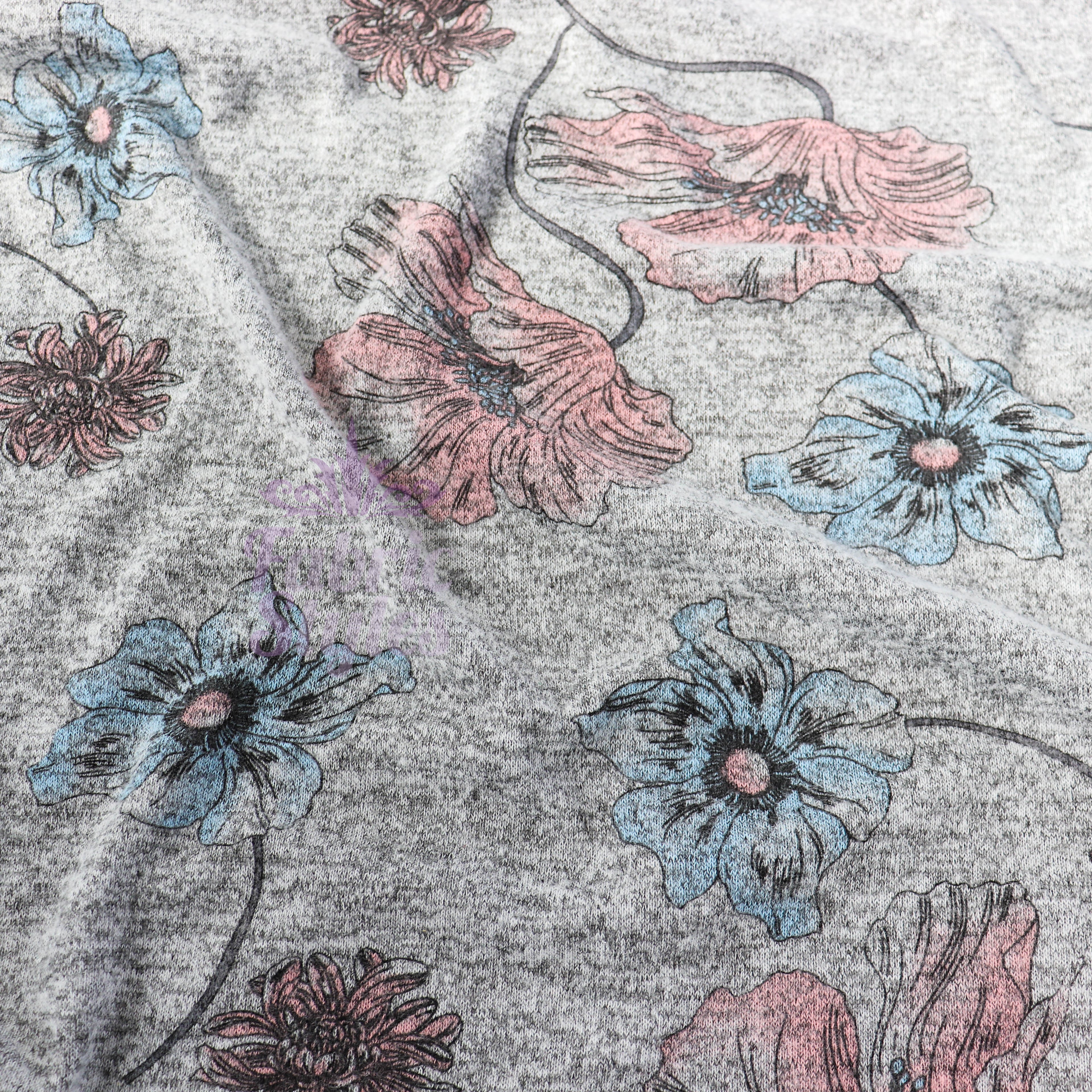 Blue Pink Floral Loungewear Fabric
