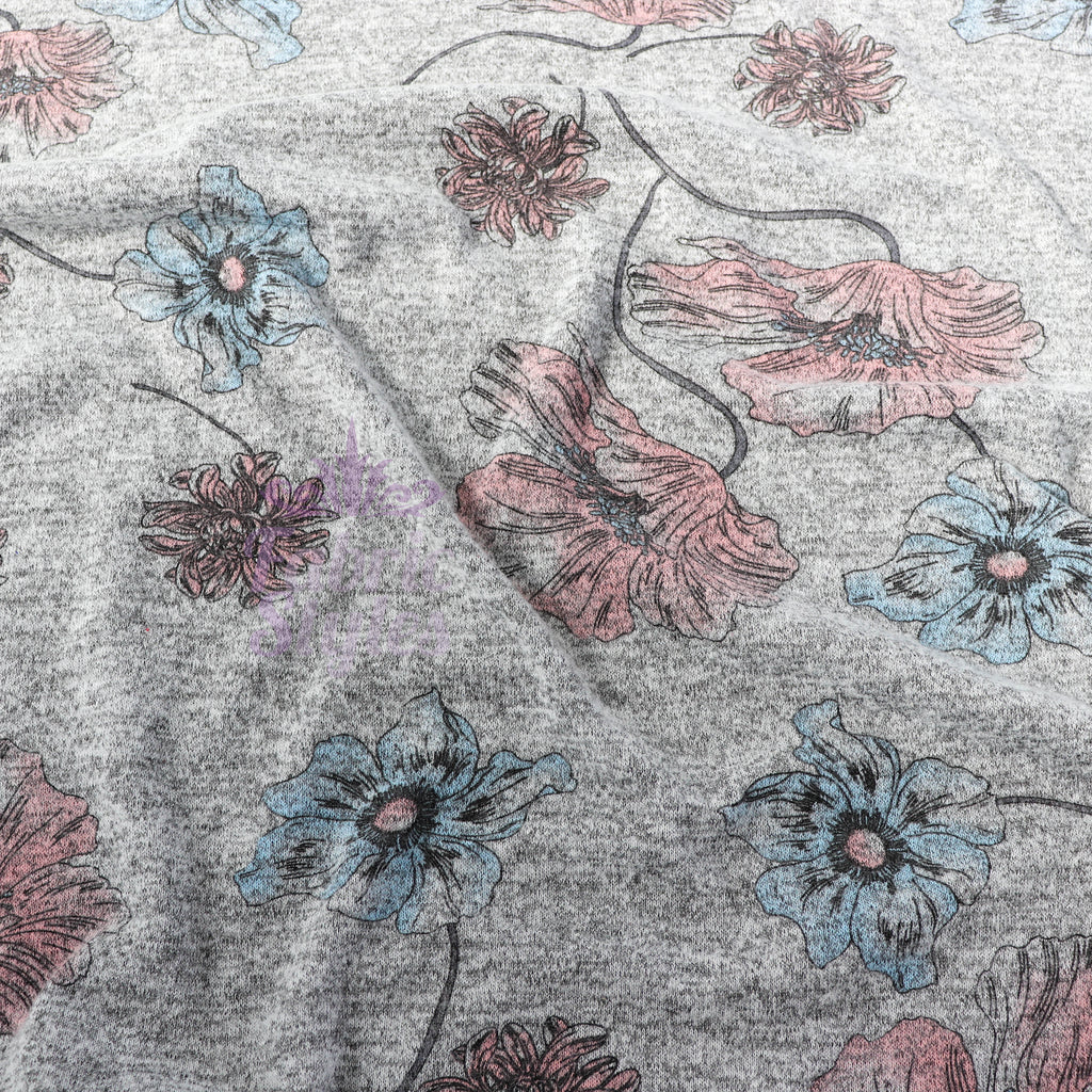 Blue Pink Floral Loungewear Fabric
