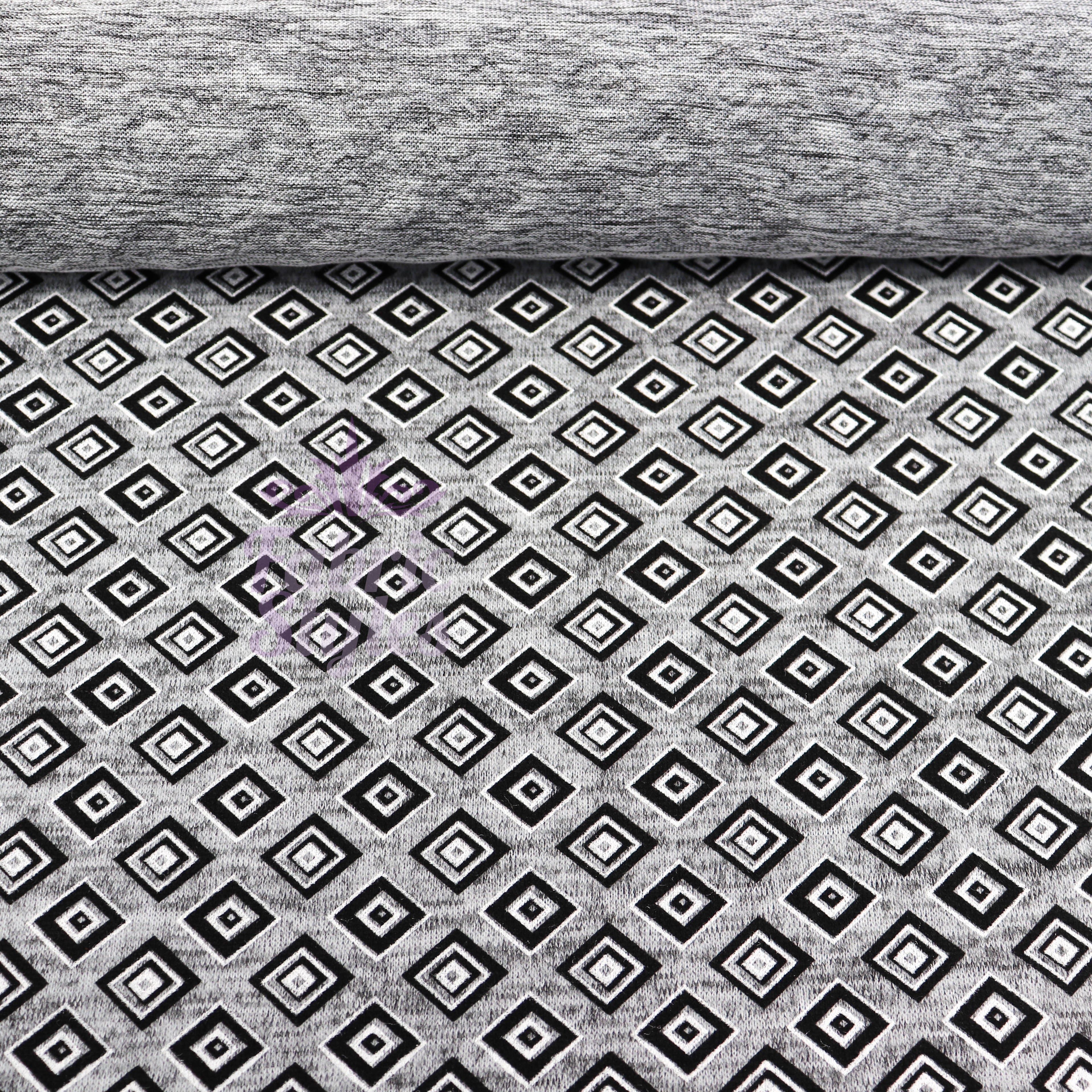 Geometric Squares Grey Loungewear Fabric