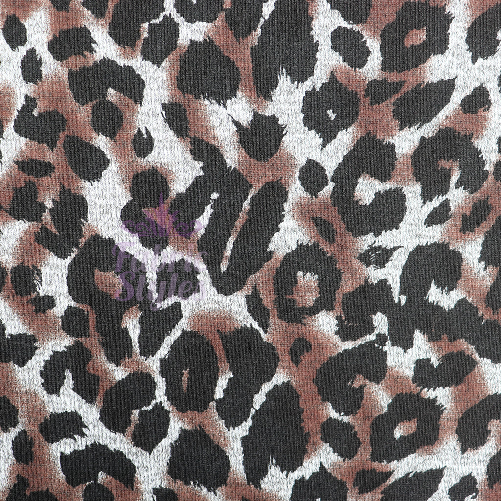 Grey Brown Tie Dye Leopard Loungewear Fabric