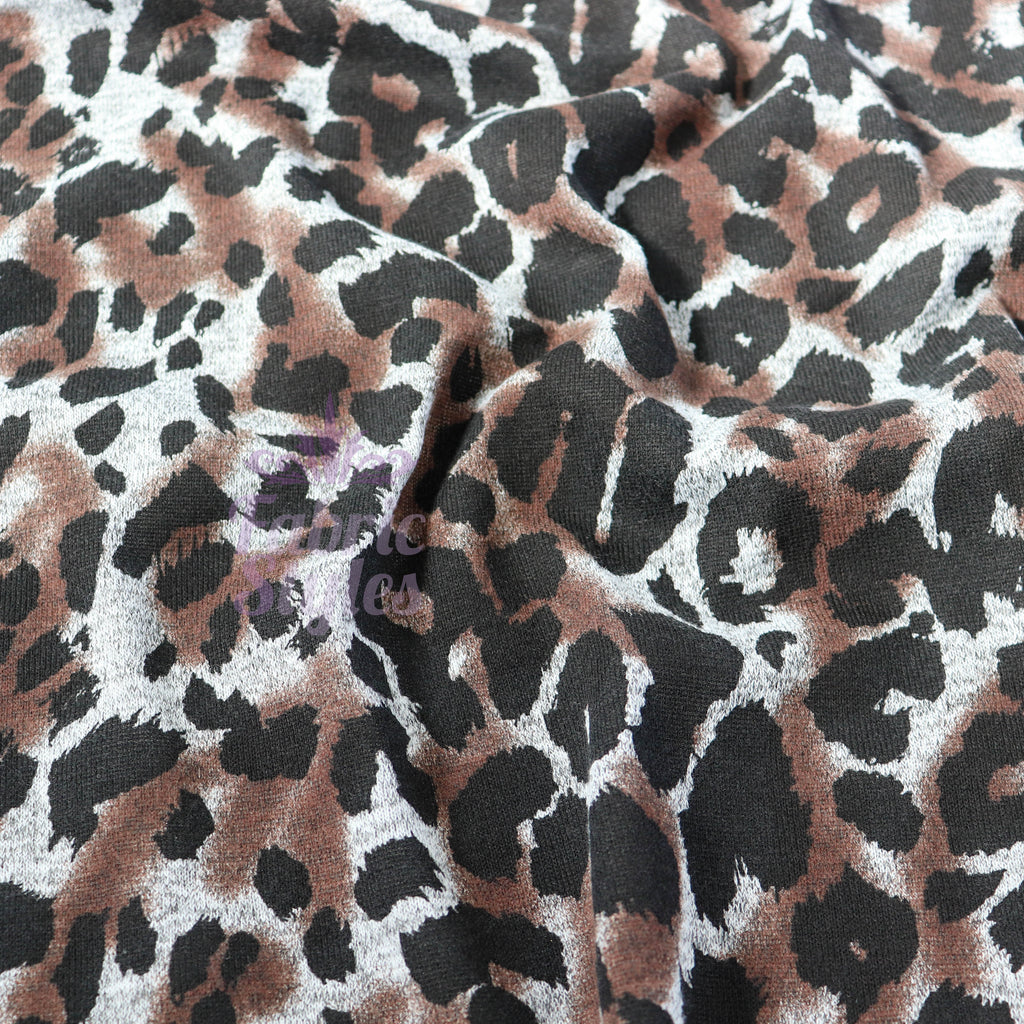 Grey Brown Tie Dye Leopard Loungewear Fabric