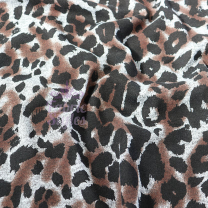 Grey Brown Tie Dye Leopard Loungewear Fabric