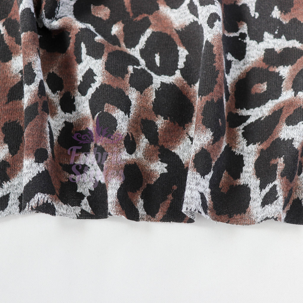 Grey Brown Tie Dye Leopard Loungewear Fabric