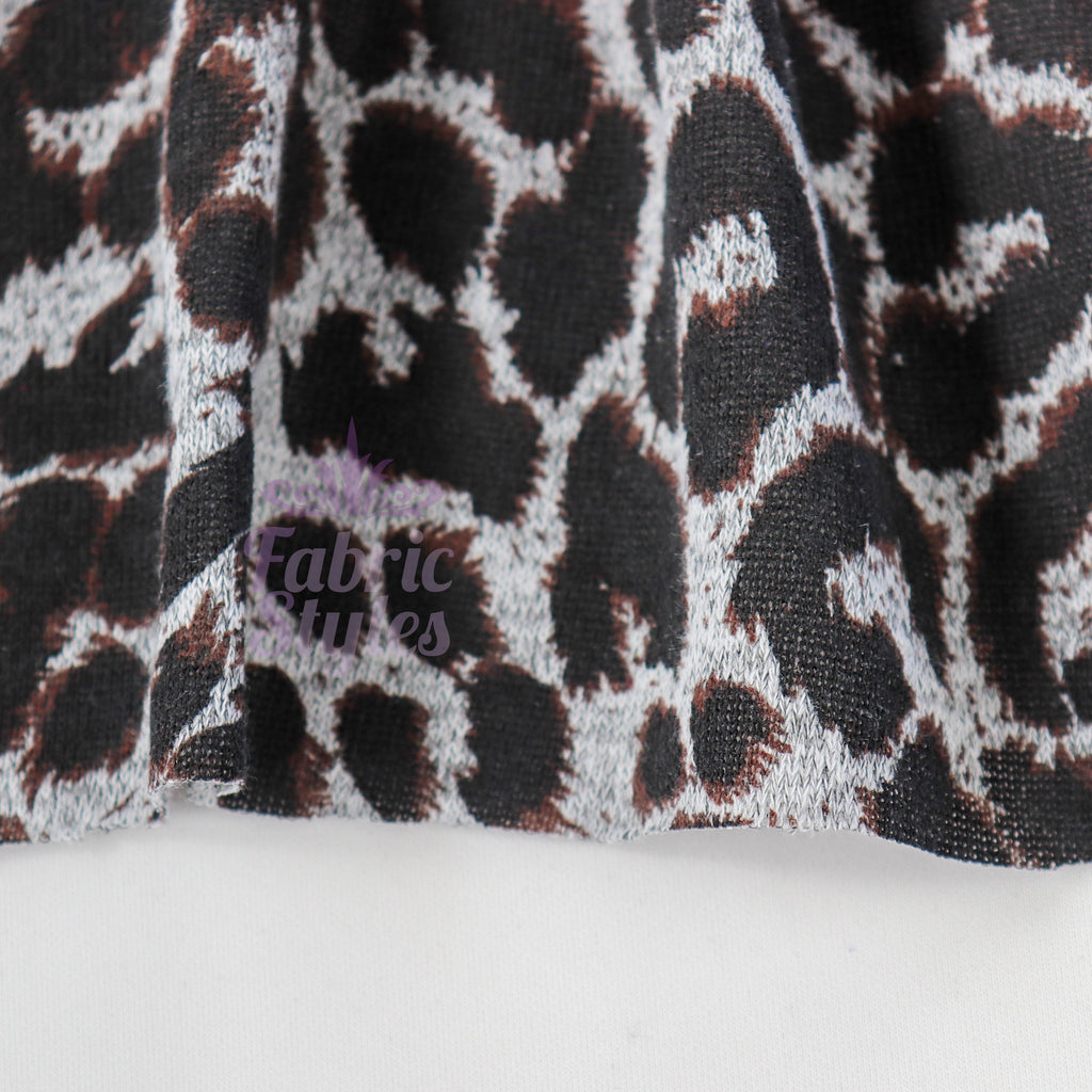 Grey Brown Leopard Loungewear Fabric