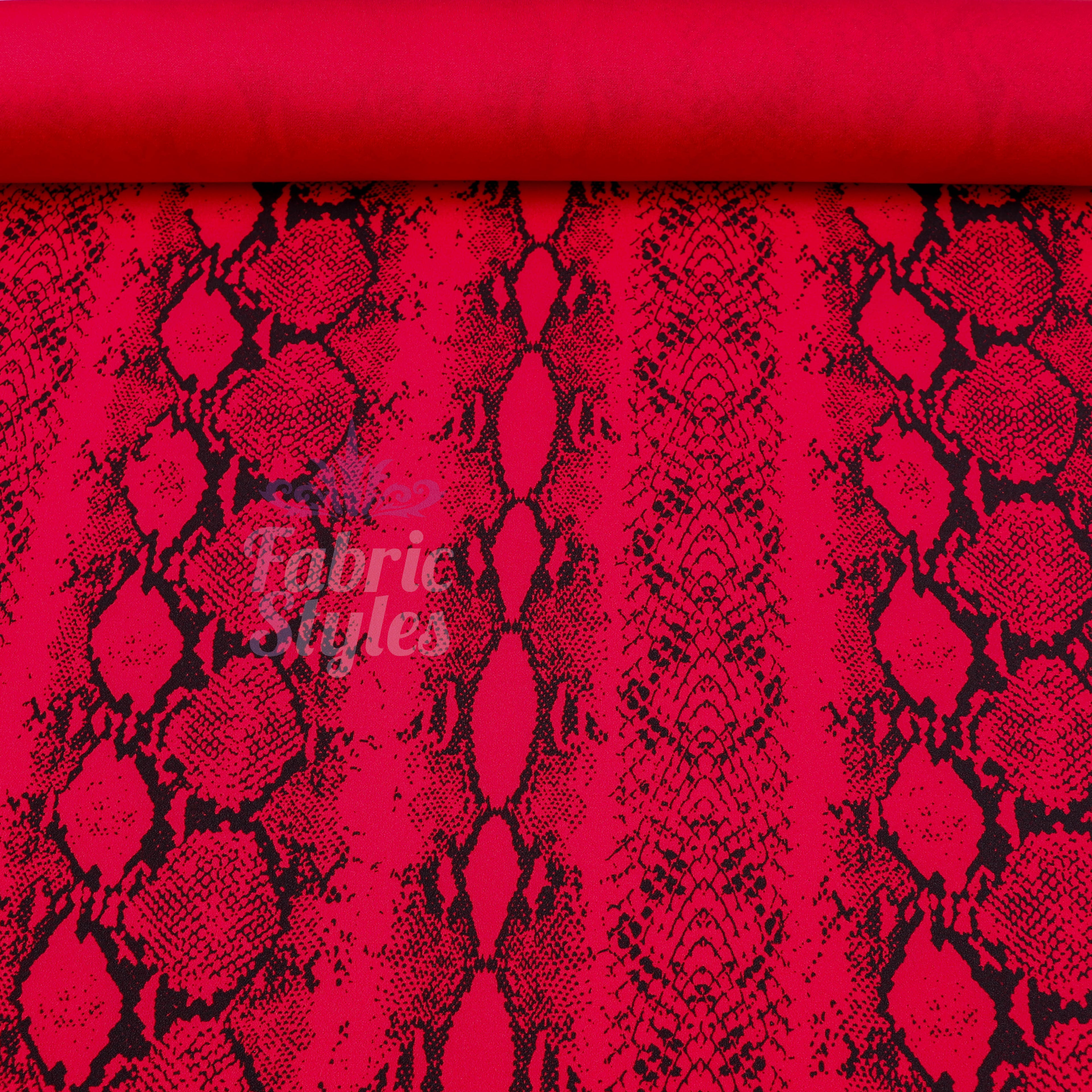 Red Snake Animal Scuba Crepe Fabric