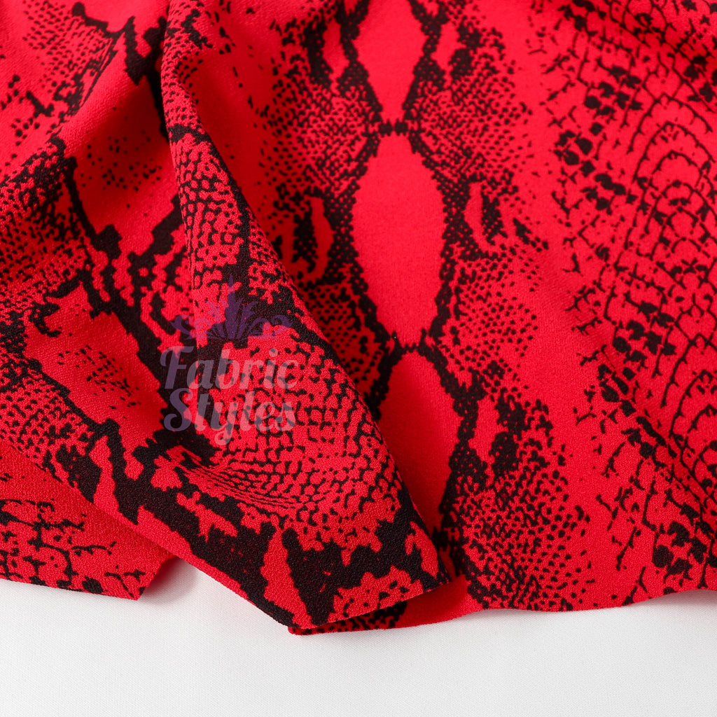 Red Snake Animal Scuba Crepe Fabric