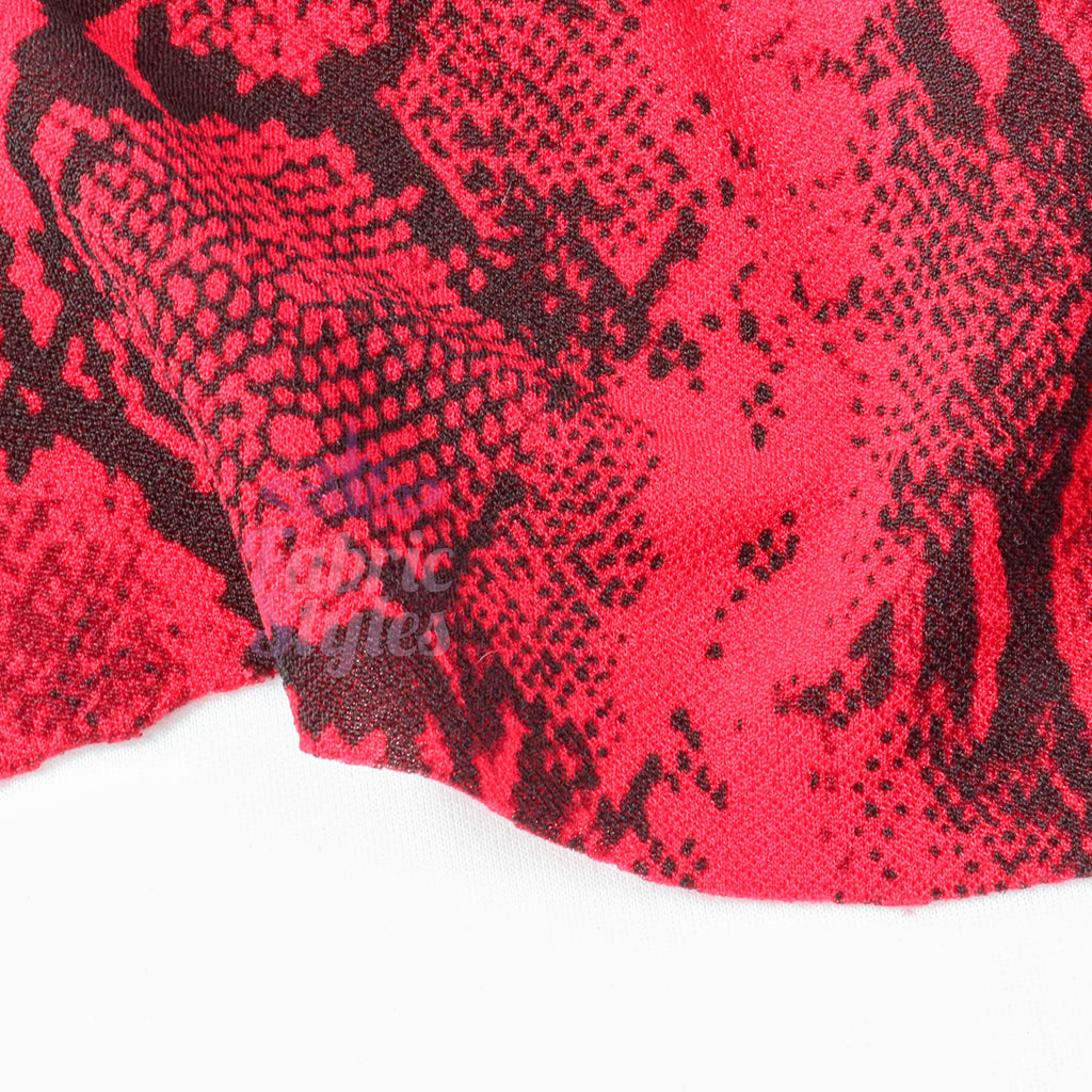Red Snakeskin Print High Stretch Crepe Fabric
