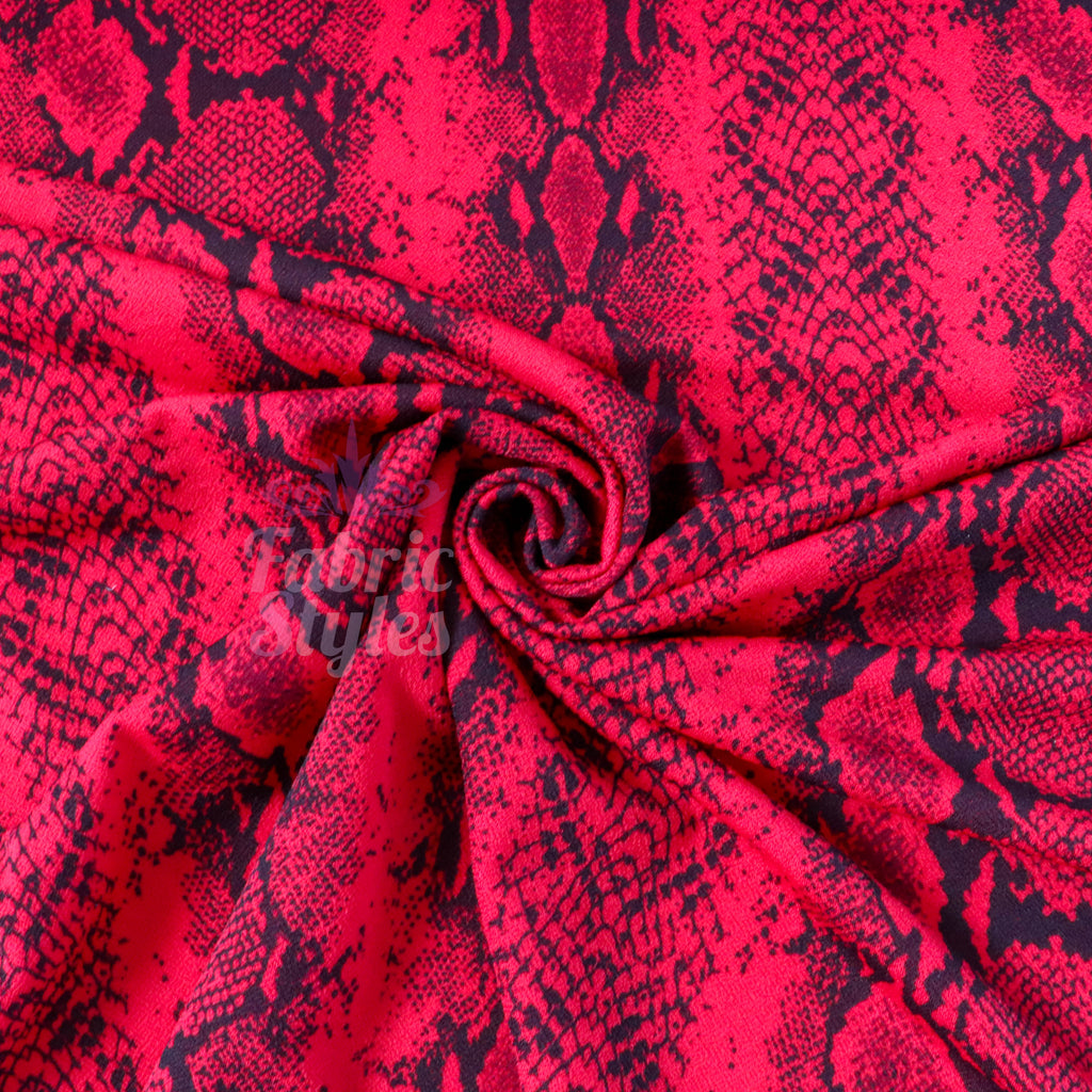 Red Snakeskin Print High Stretch Crepe Fabric