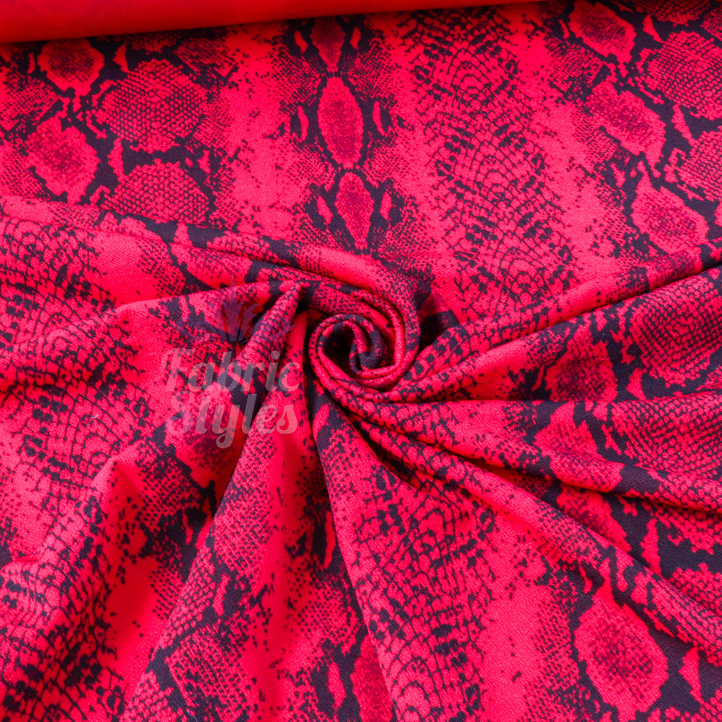 Red Snakeskin Print High Stretch Crepe Fabric