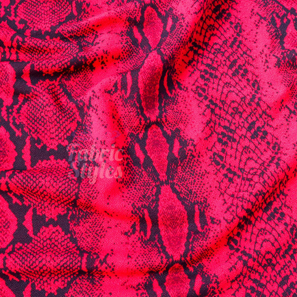 Red Snakeskin Print High Stretch Crepe Fabric