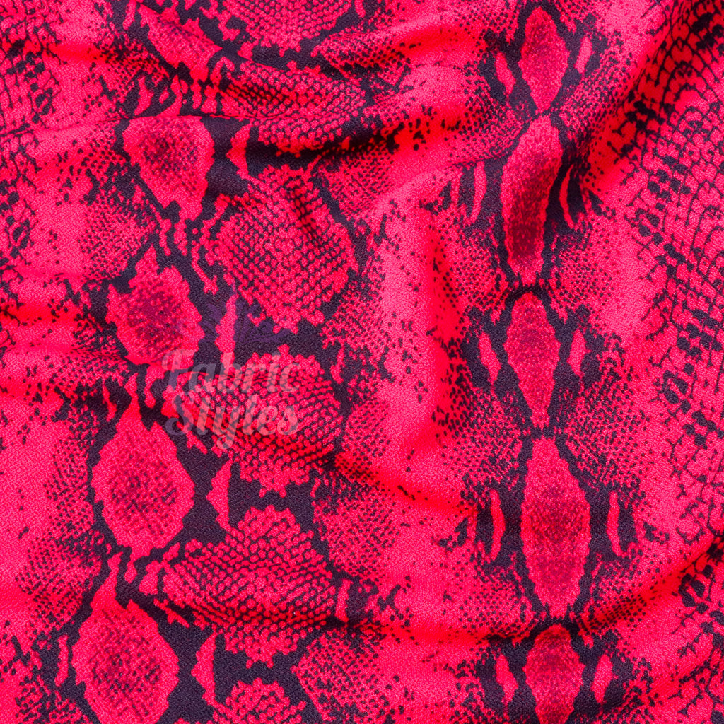 Red Snakeskin Print High Stretch Crepe Fabric