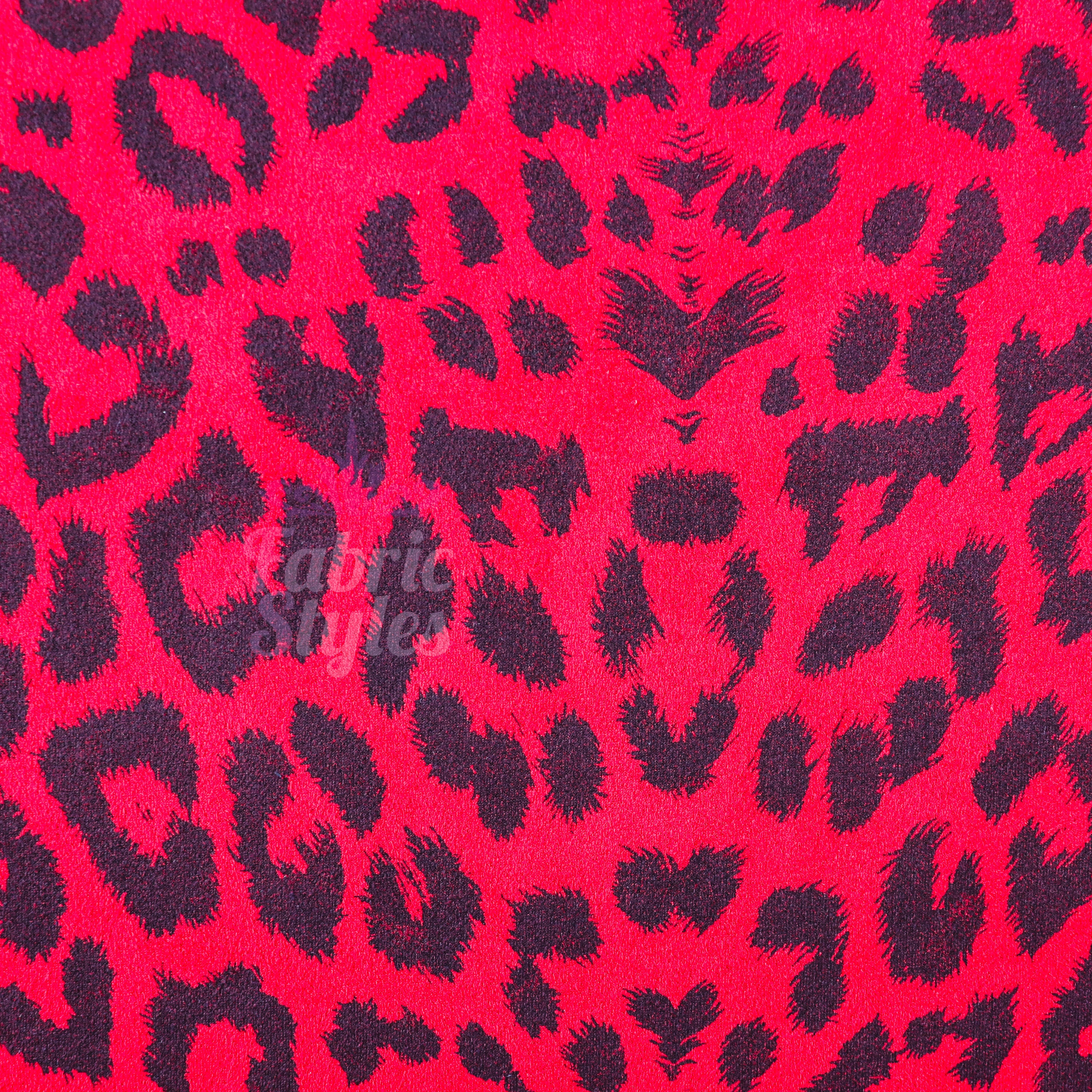 Red Leopard Animal Scuba Suede Fabric