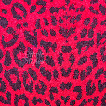 Red Leopard Animal Scuba Suede Fabric