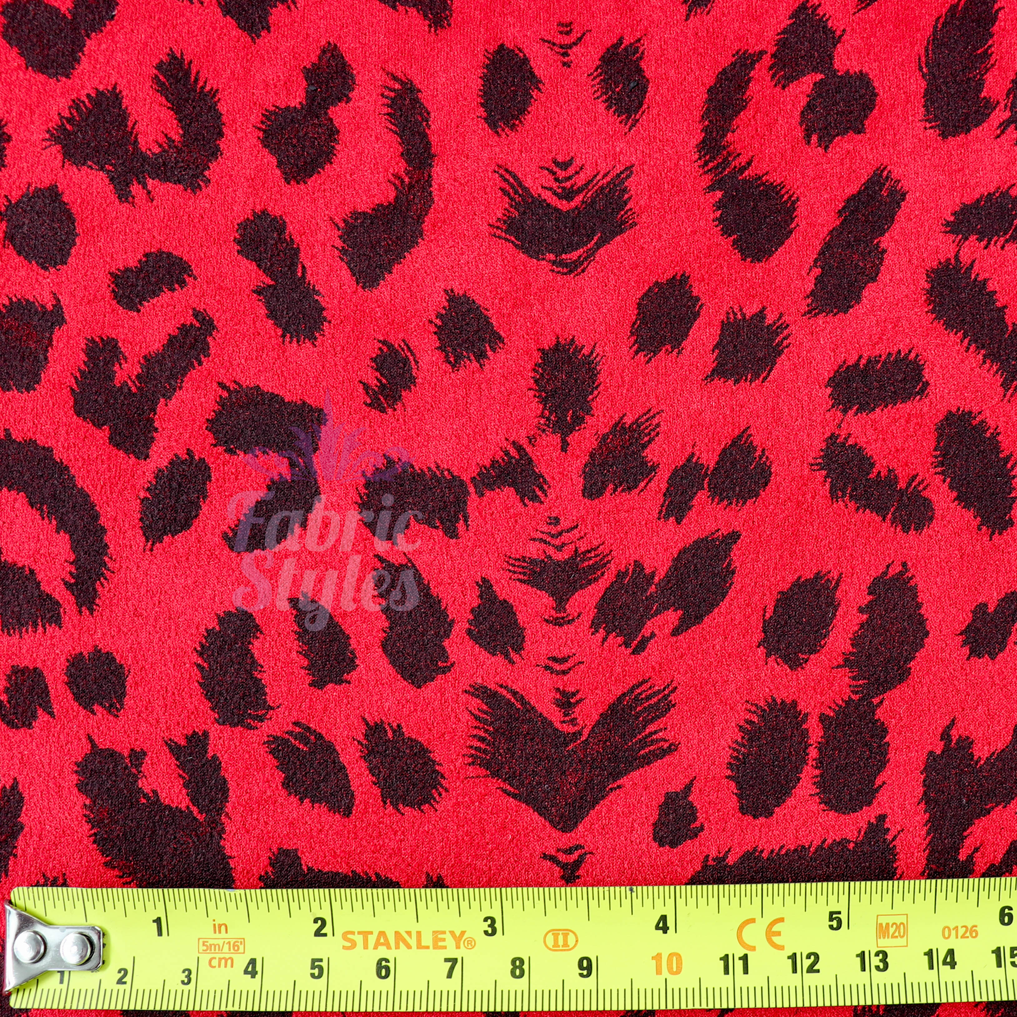 Red Leopard Animal Scuba Suede Fabric