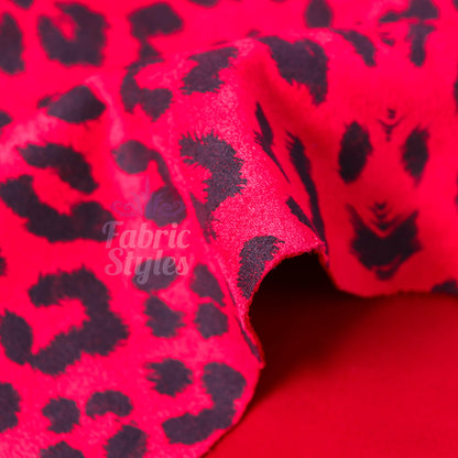 Red Leopard Animal Scuba Suede Fabric