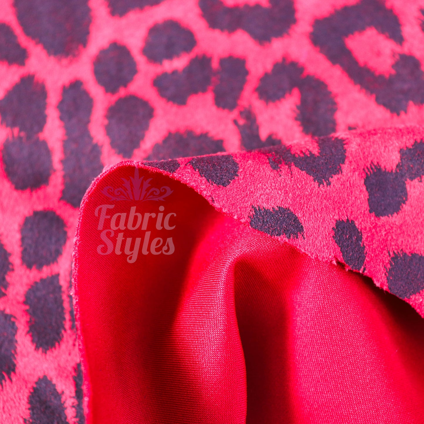 Red Leopard Animal Scuba Suede Fabric