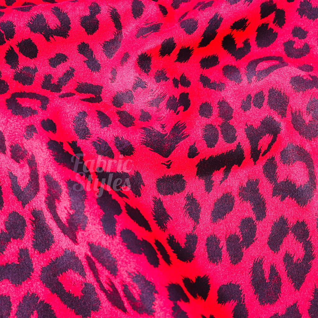 Red Leopard Animal Scuba Suede Fabric