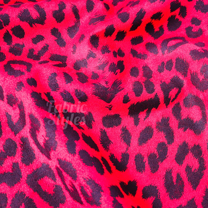 Red Leopard Animal Scuba Suede Fabric