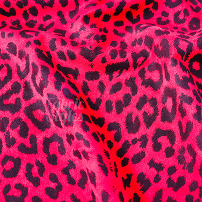 Red Leopard Animal Scuba Suede Fabric