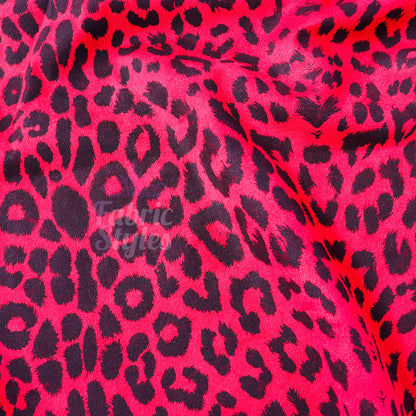 Red Leopard Animal Scuba Suede Fabric