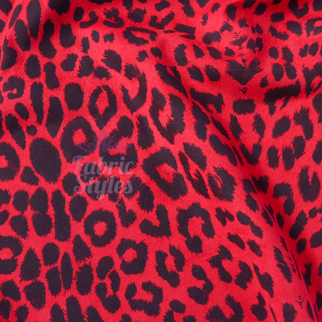 Red Leopard Animal Scuba Suede Fabric