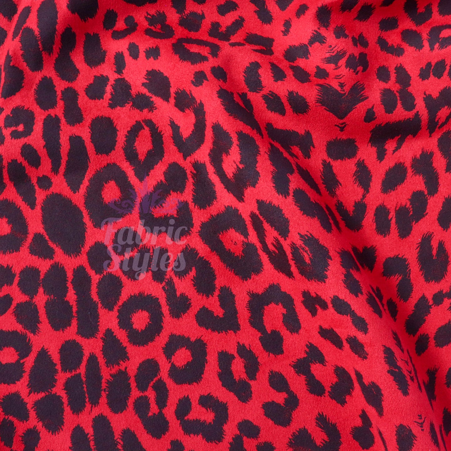 Red Leopard Animal Scuba Suede Fabric