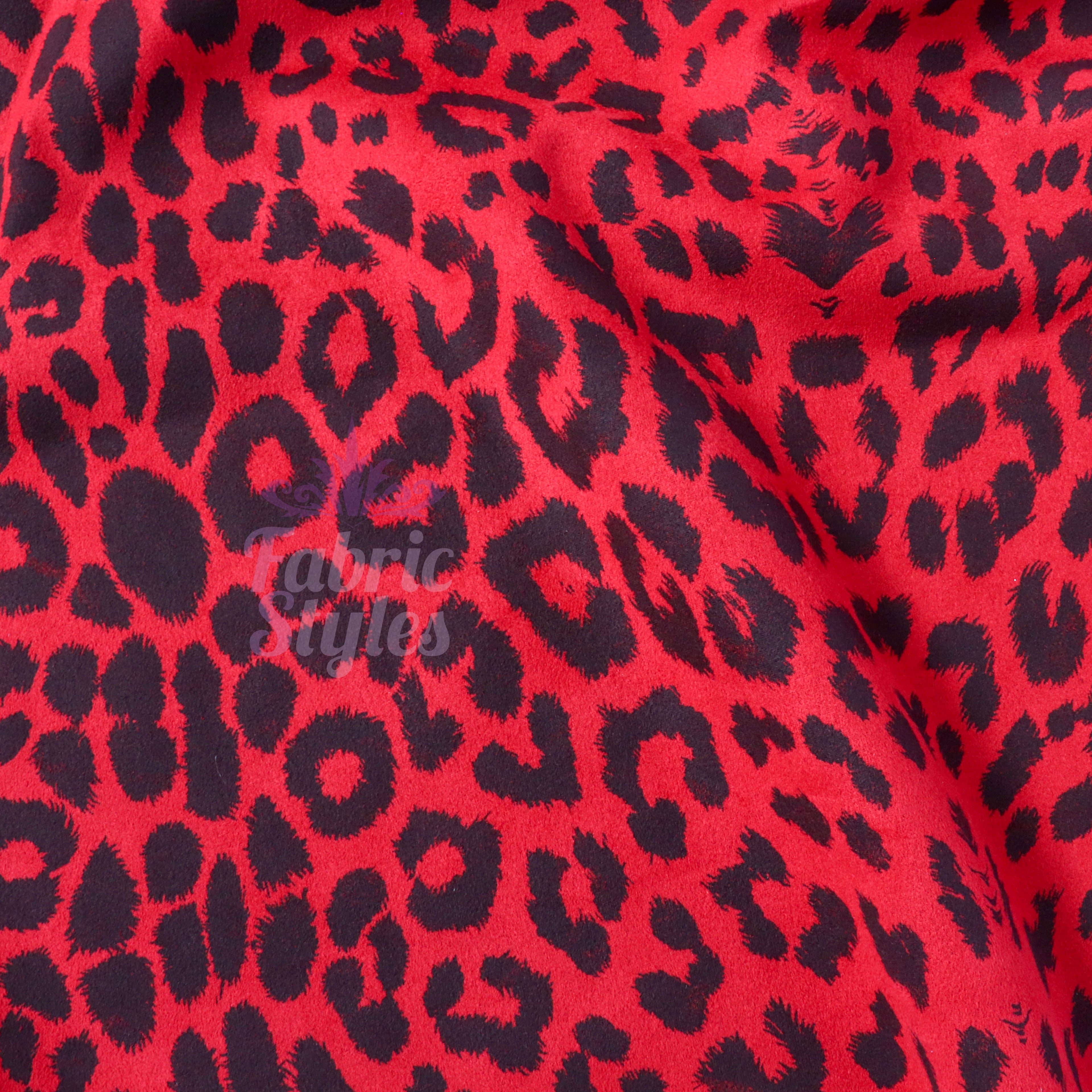 Red Leopard Animal Scuba Suede Fabric