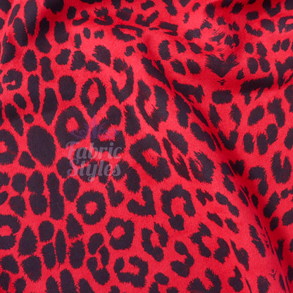 Red Leopard Animal Scuba Suede Fabric