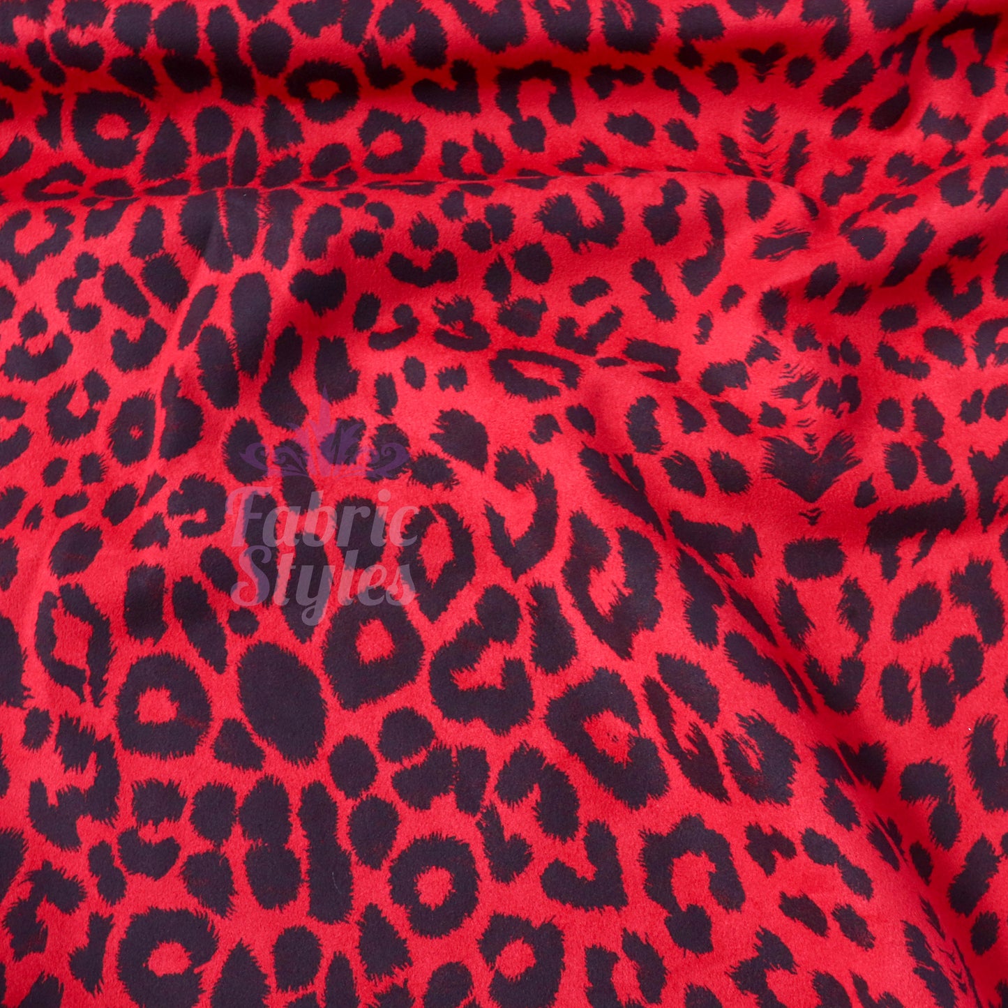 Red Leopard Animal Scuba Suede Fabric