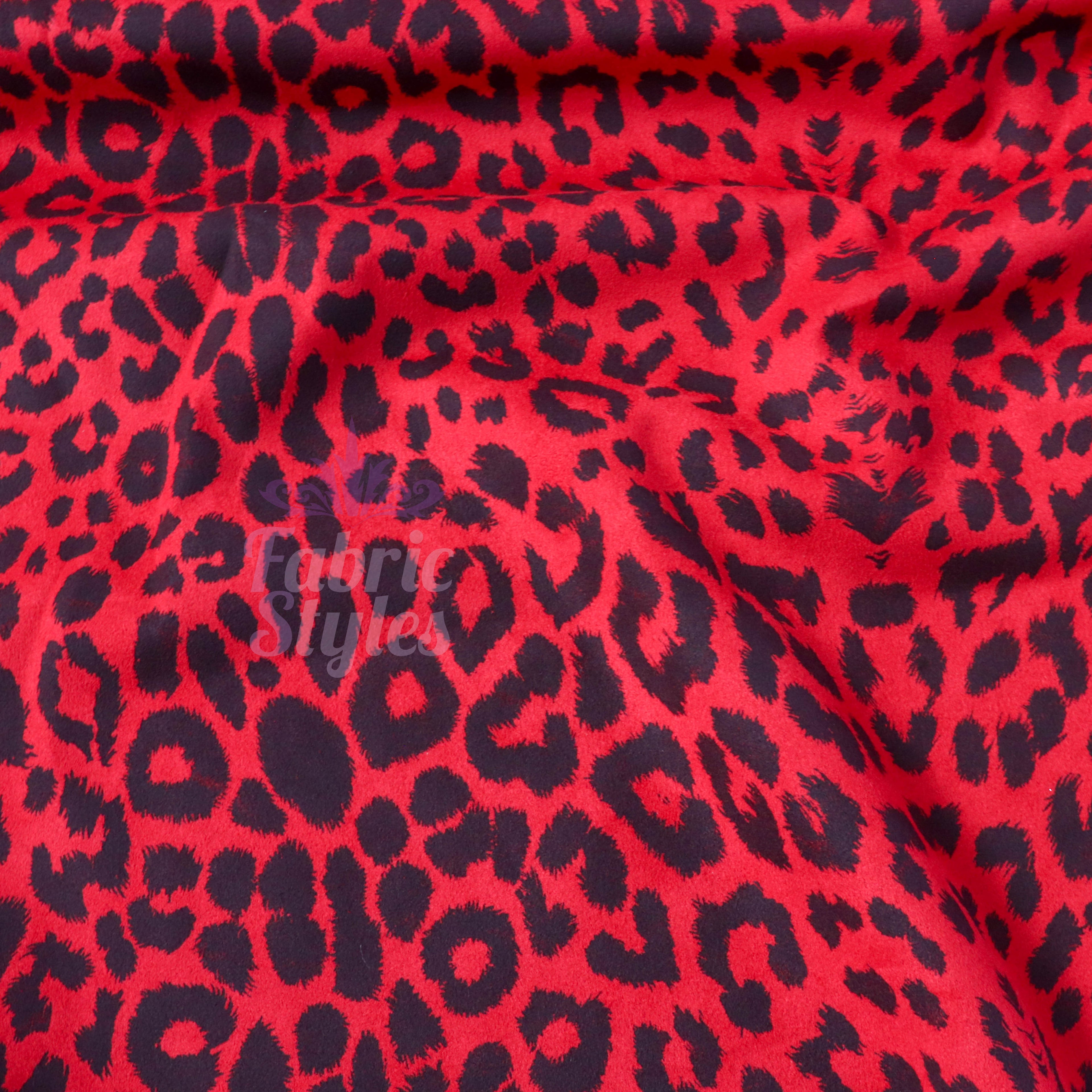 Red Leopard Animal Scuba Suede Fabric