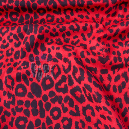 Red Leopard Animal Scuba Suede Fabric