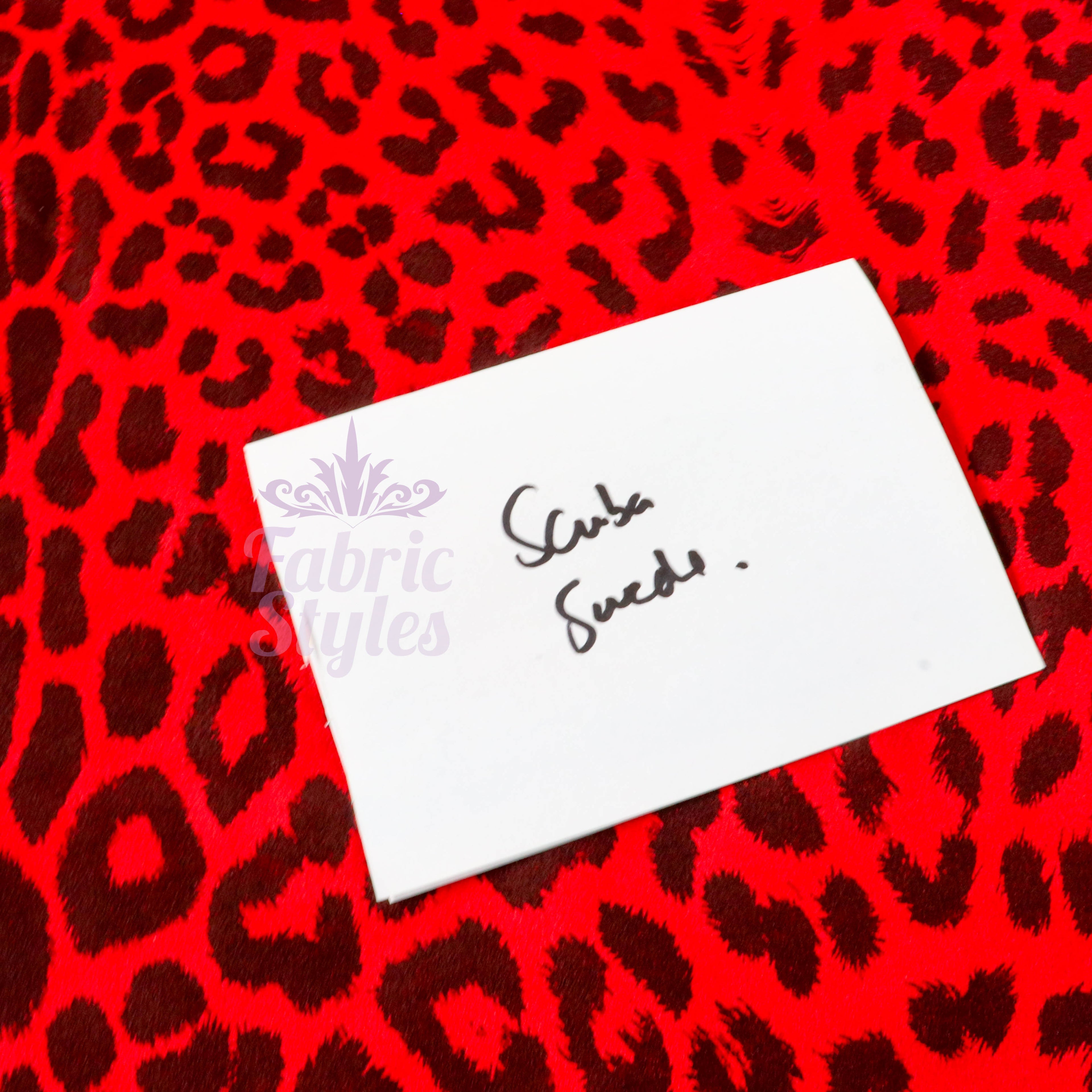 Red Leopard Animal Scuba Suede Fabric
