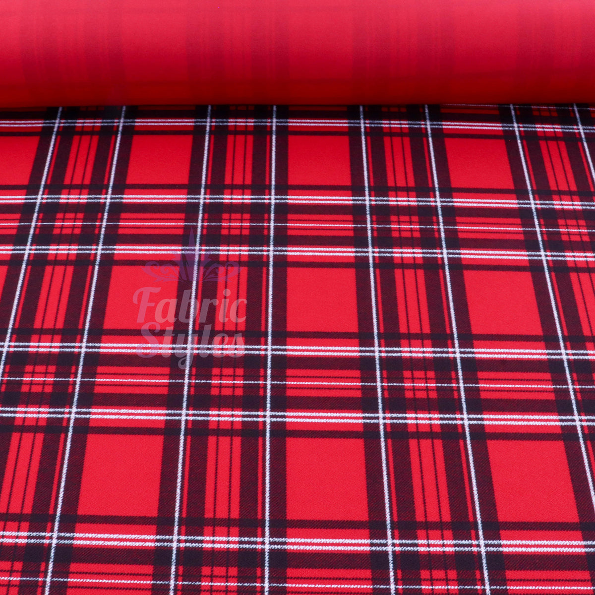 Red Tartan Check High Stretch Crepe Fabric