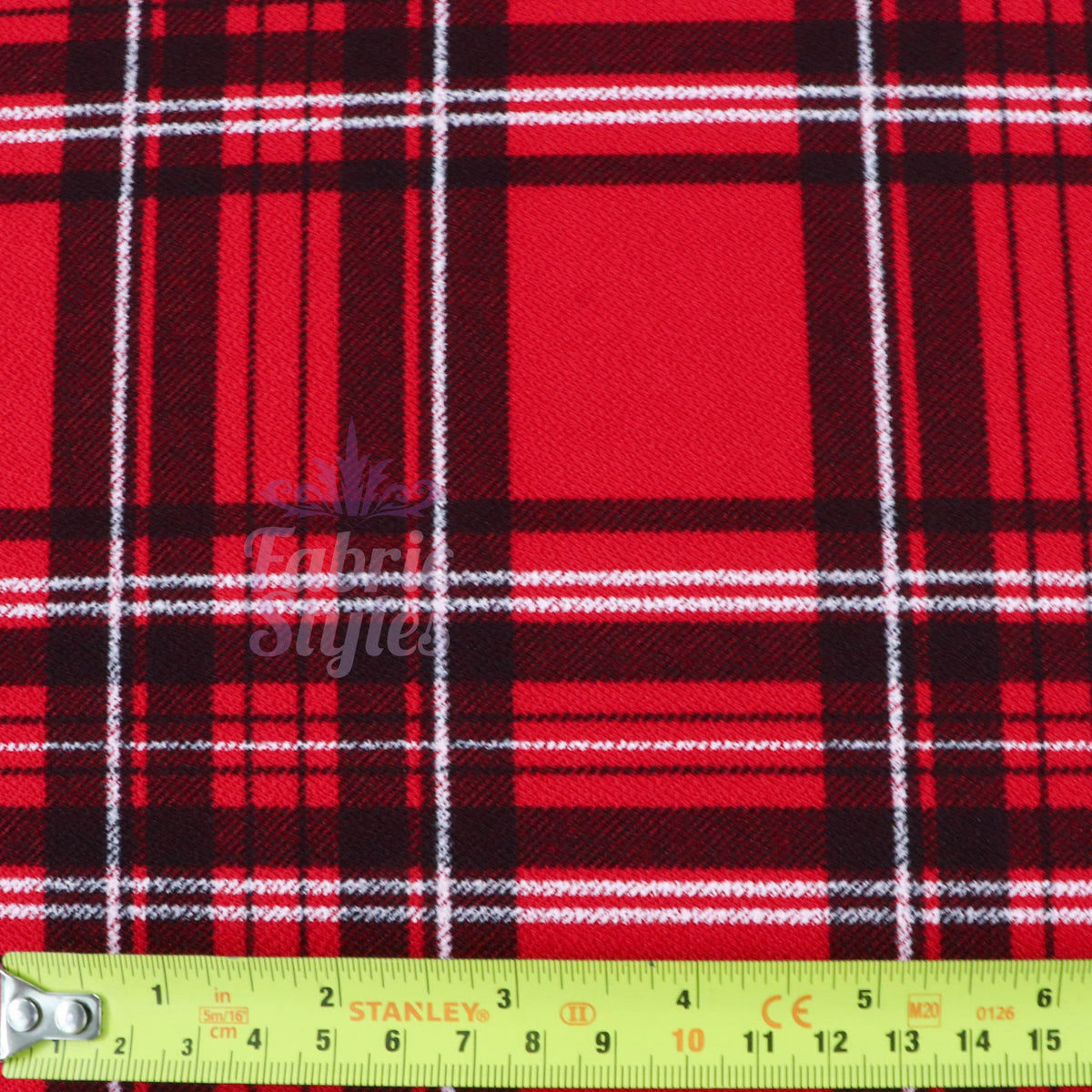 Red Tartan Check High Stretch Crepe Fabric