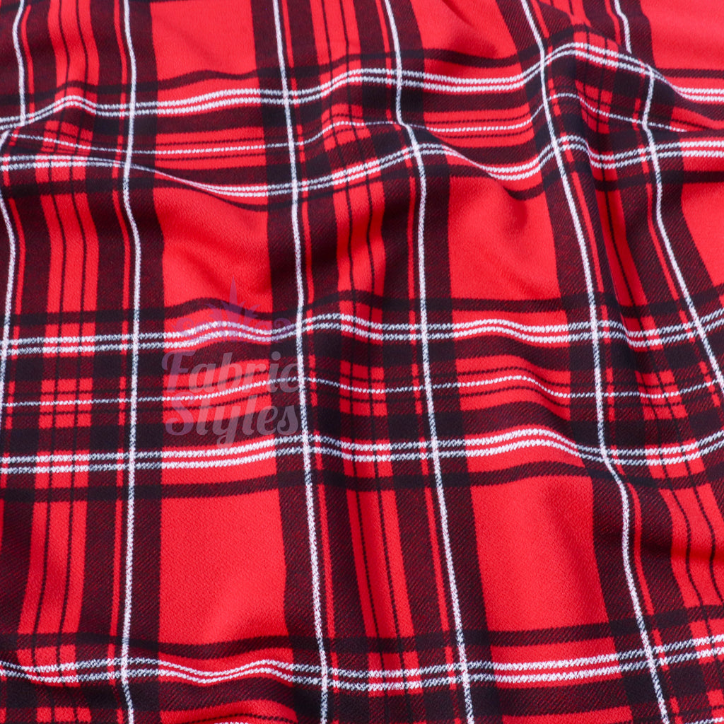 Red Tartan Check High Stretch Crepe Fabric