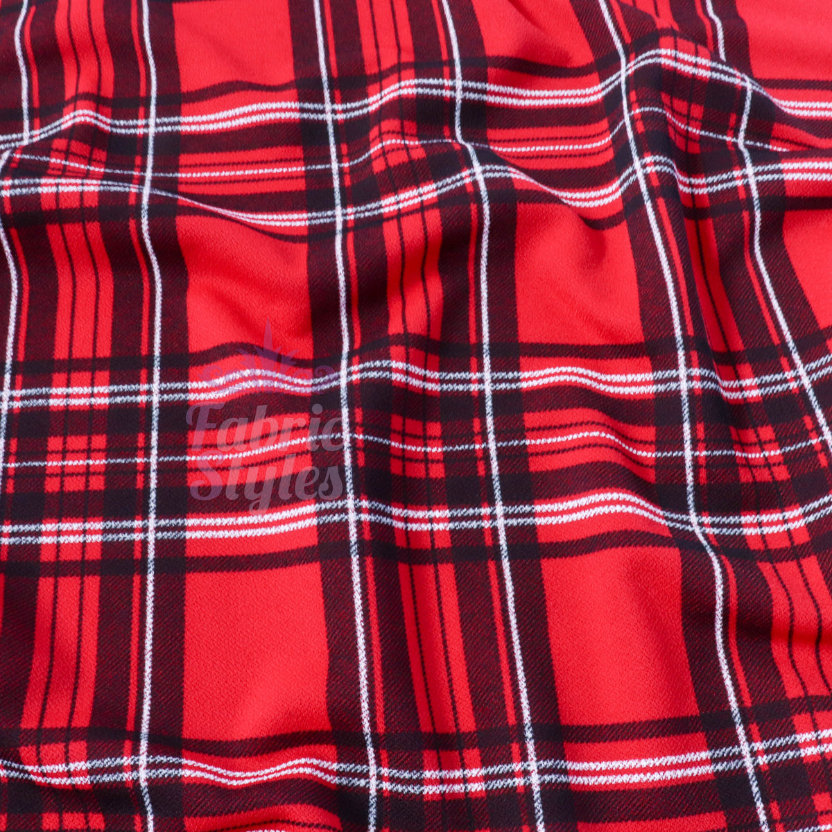 Red Tartan Check High Stretch Crepe Fabric