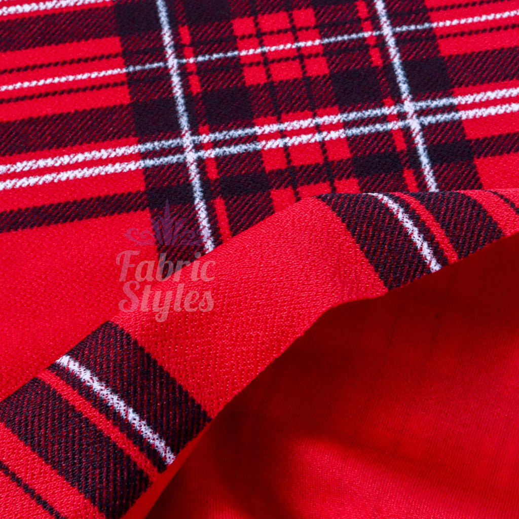 Red Tartan Check High Stretch Crepe Fabric
