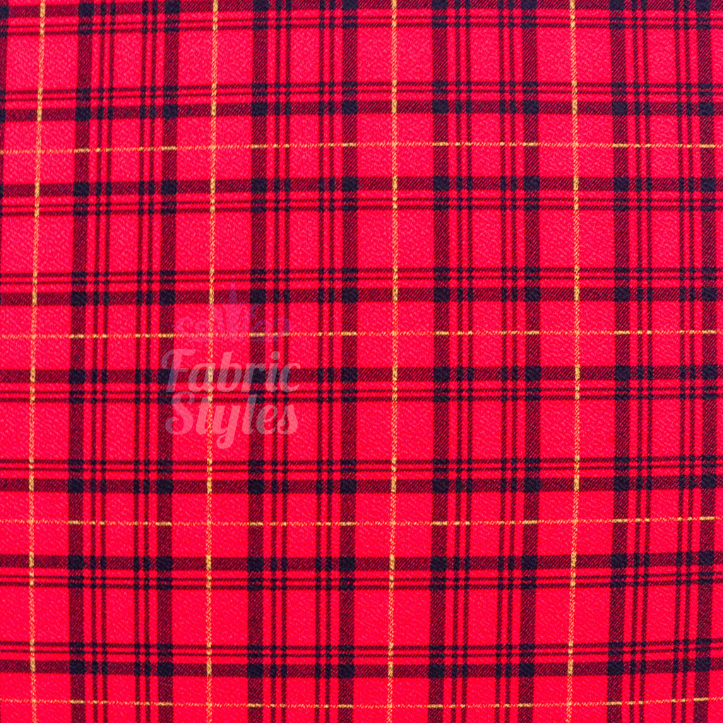 Red Tartan Check Waffle Stretch Textured Fabric