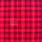 Red Tartan Check Waffle Stretch Textured Fabric